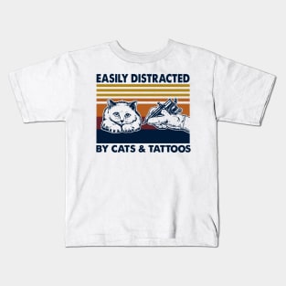 Easily Distracted By Cats And Tattoos Kids T-Shirt